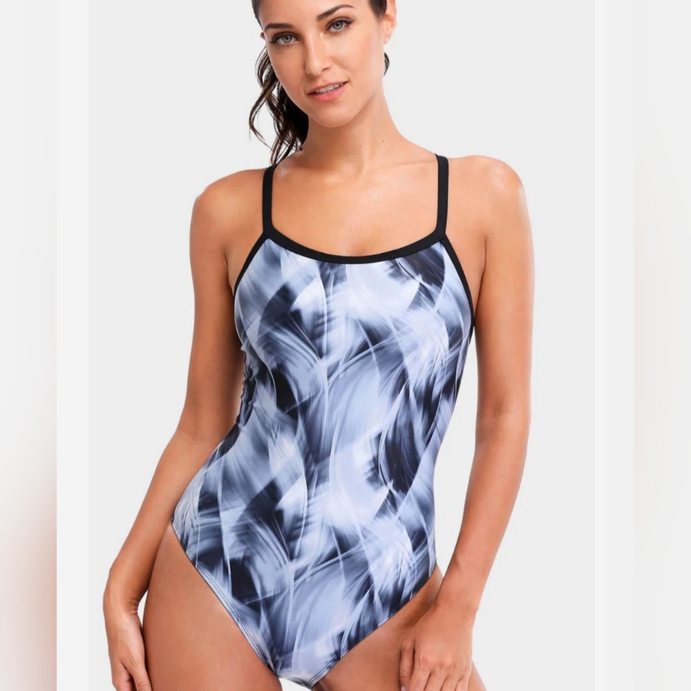 NWT. Attraco Sport Black and White Women's One-Piece Swimsuit UPF 50+ Protection